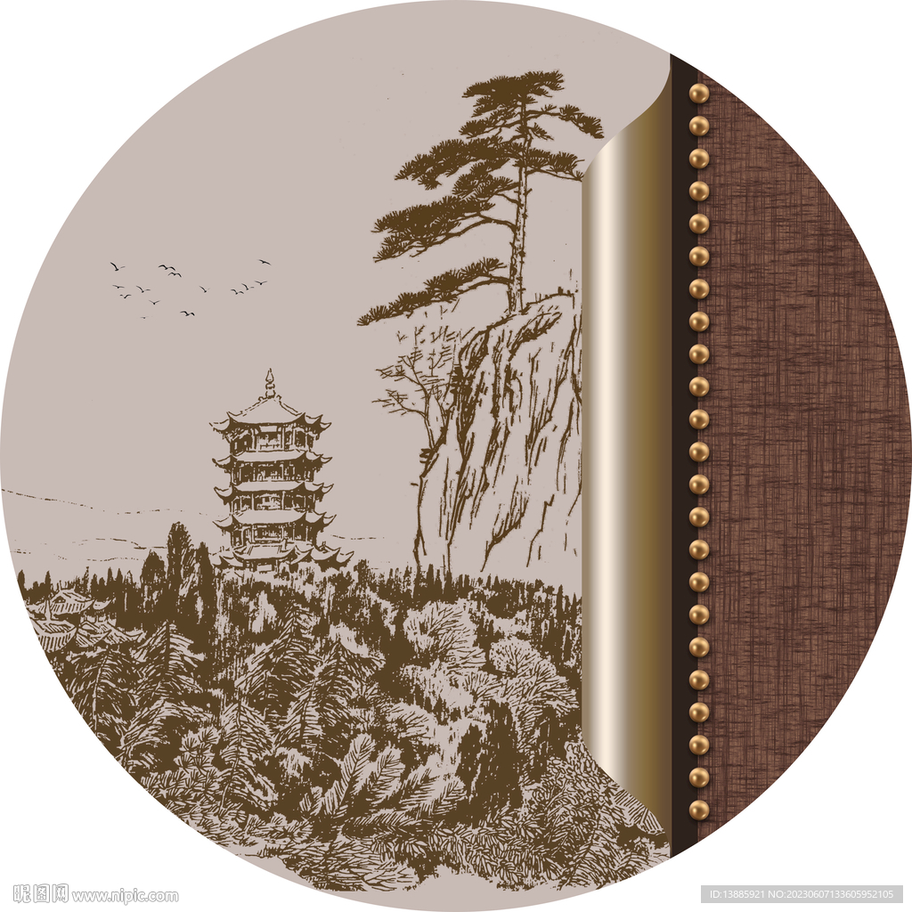 新中式亭台楼阁建筑山水