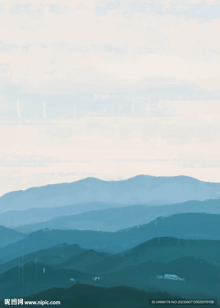 蓝色山水手绘背景