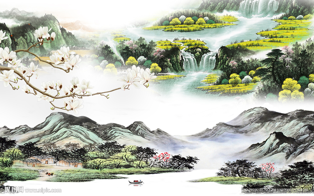 高清 轻奢客厅山水 TIF分层