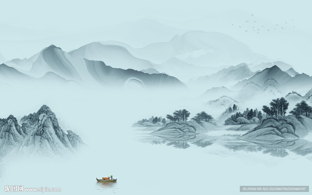 意境 中式客厅山水 TIF分层