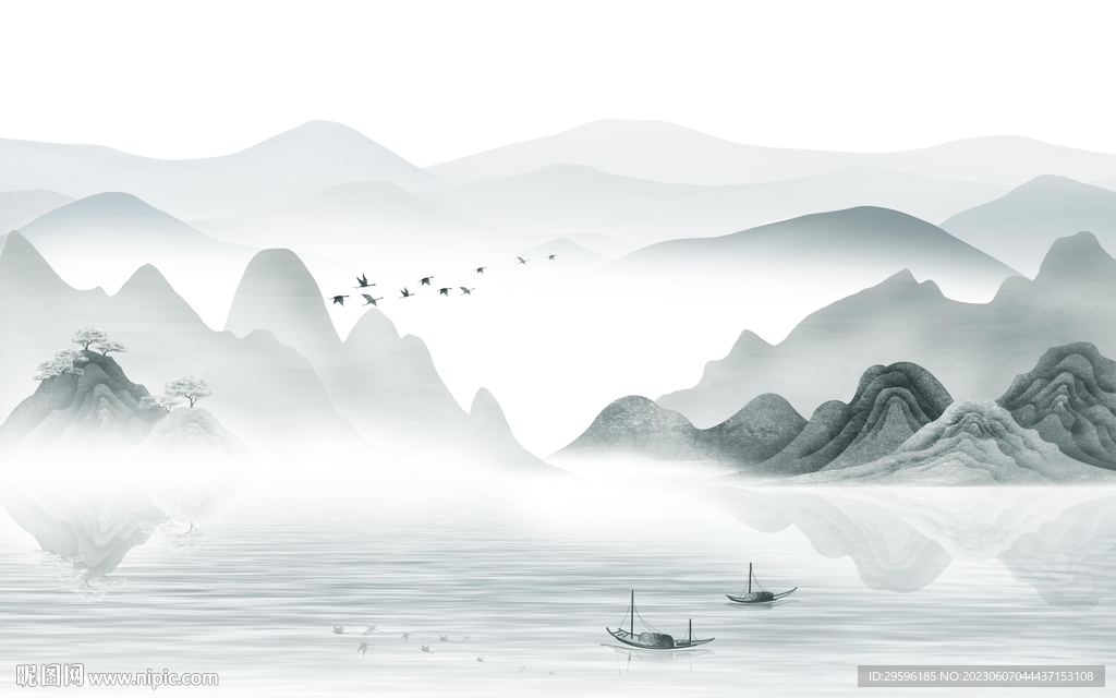 现代 中式客厅山水 TIF分层