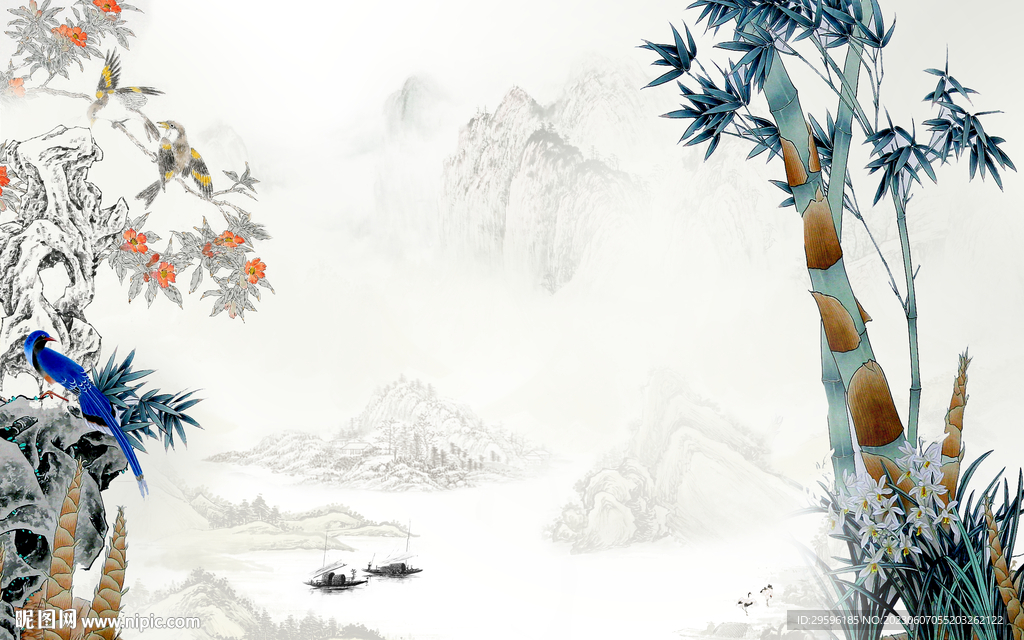 人气 中式客厅山水 TIF分层