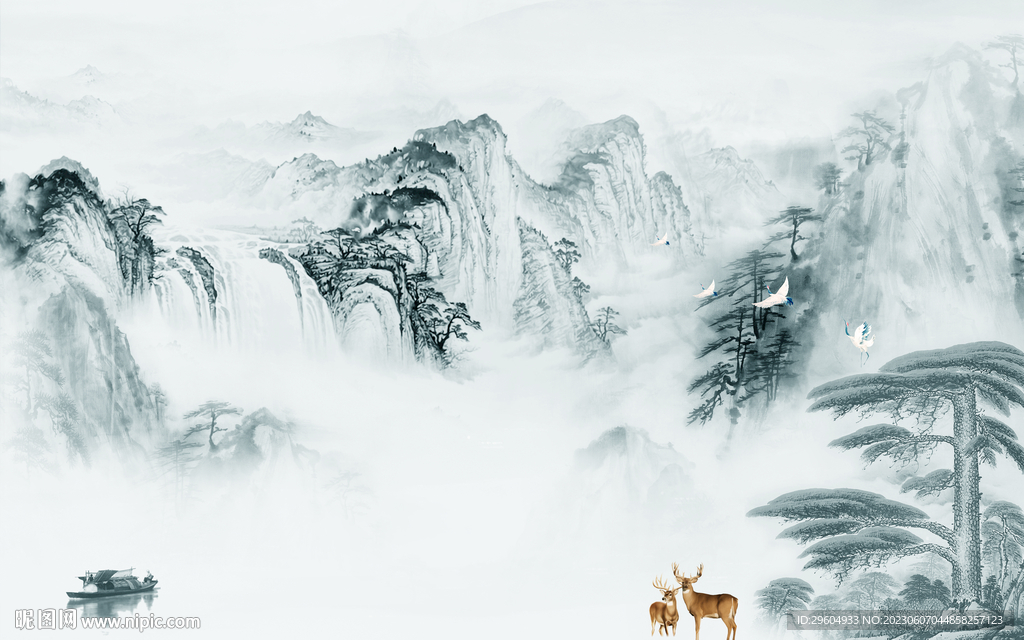 高清 客厅背景山水 TIf分层