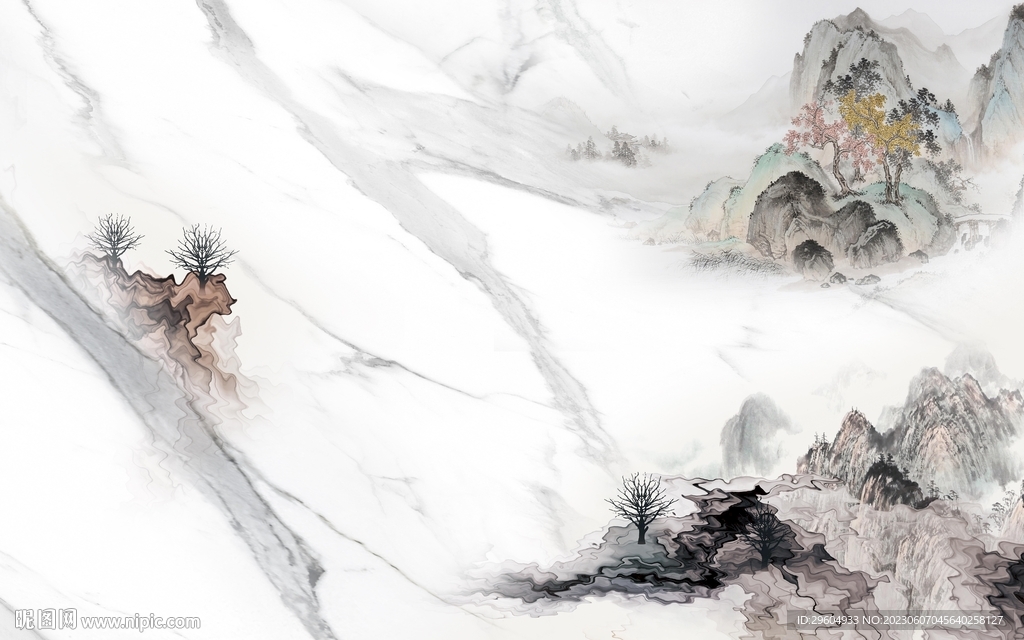 别墅 客厅背景山水 TIf分层