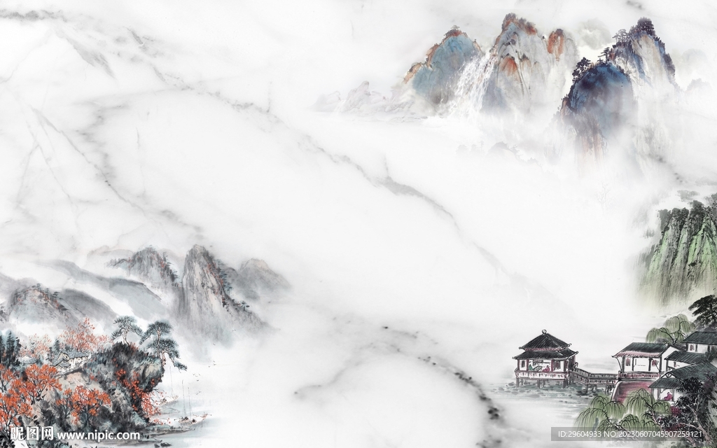 极简 客厅背景山水 TIf分层