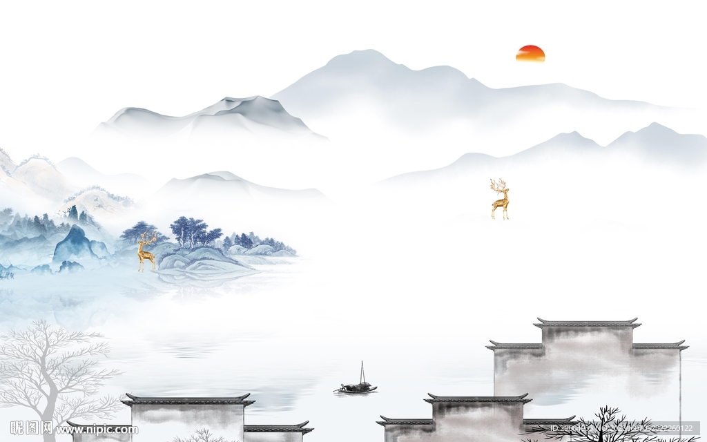 高档 客厅背景山水 TIf分层