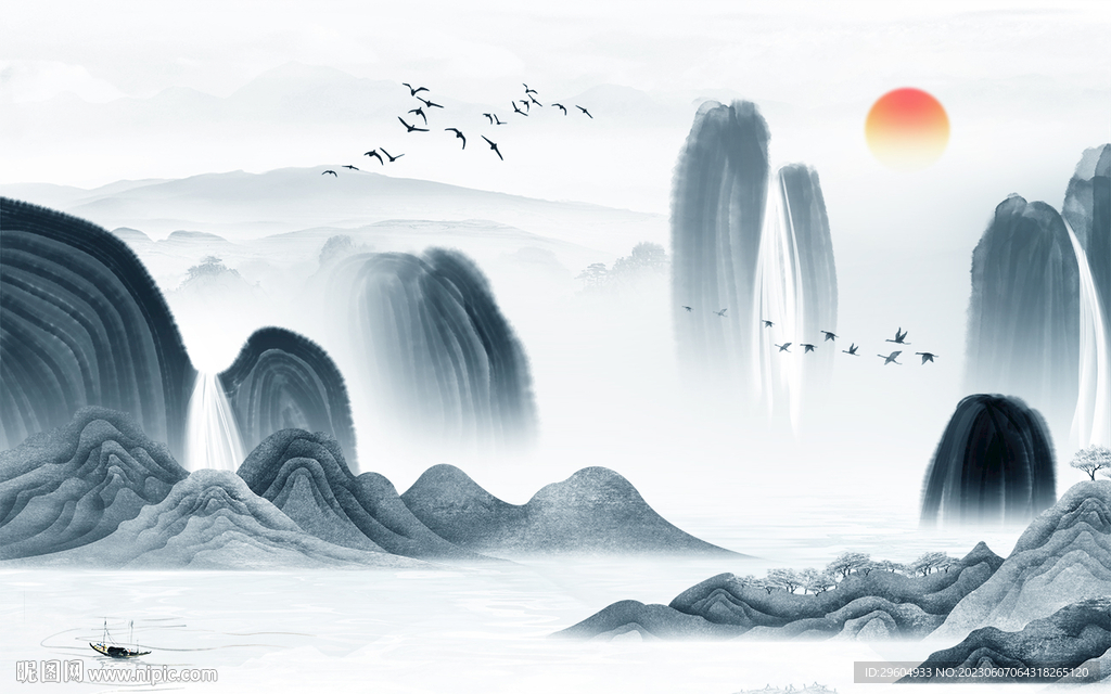 大气 客厅中式山水 TIf分层