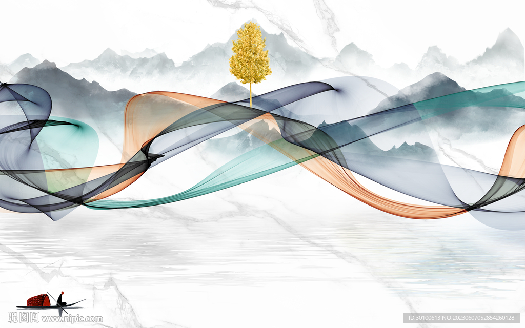 新品 最新客厅山水 tif分层