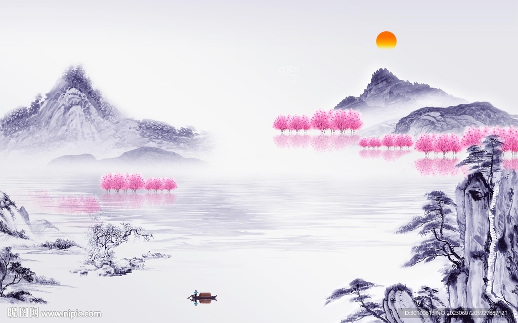 爆款 最新客厅山水 tif分层