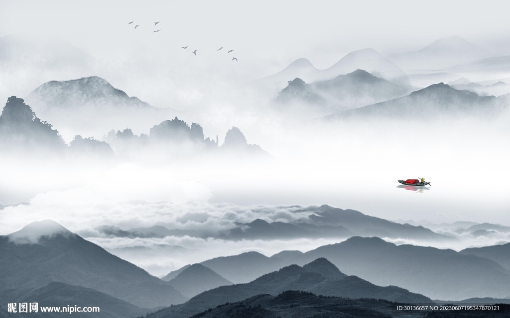 客厅 中式背景山水 tif分层