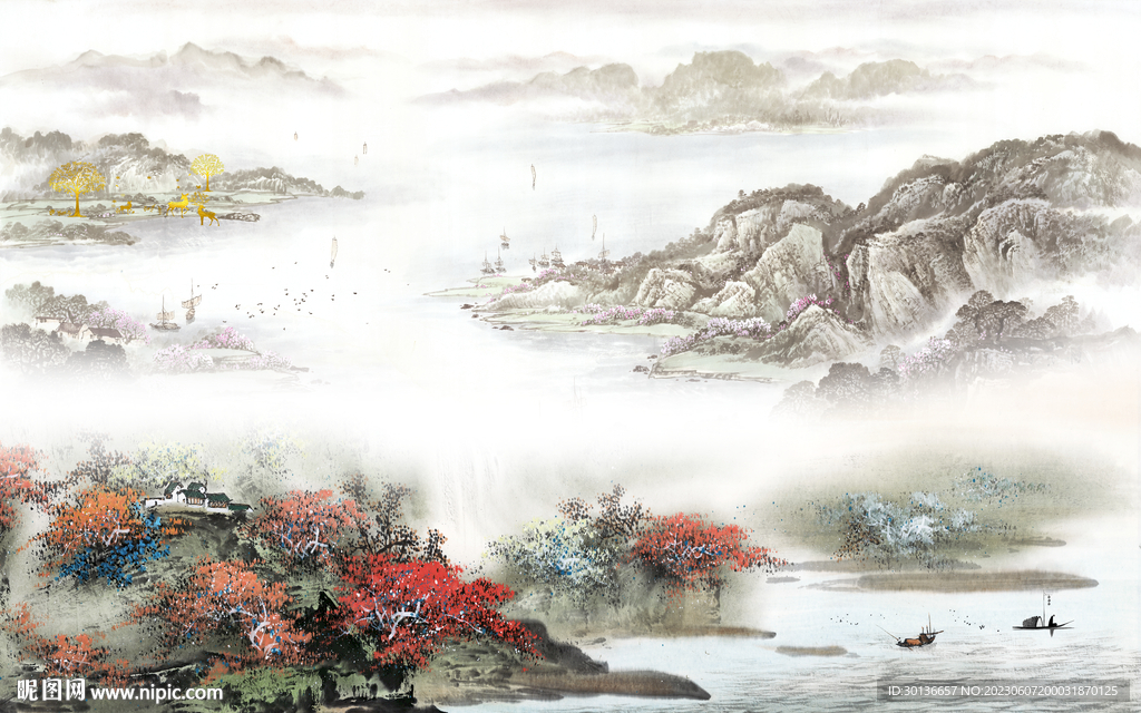 高清 中式背景山水 tif分层