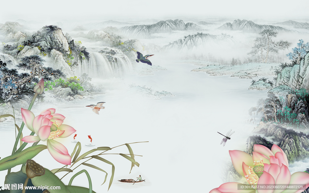 人气 中式背景山水 tif分层