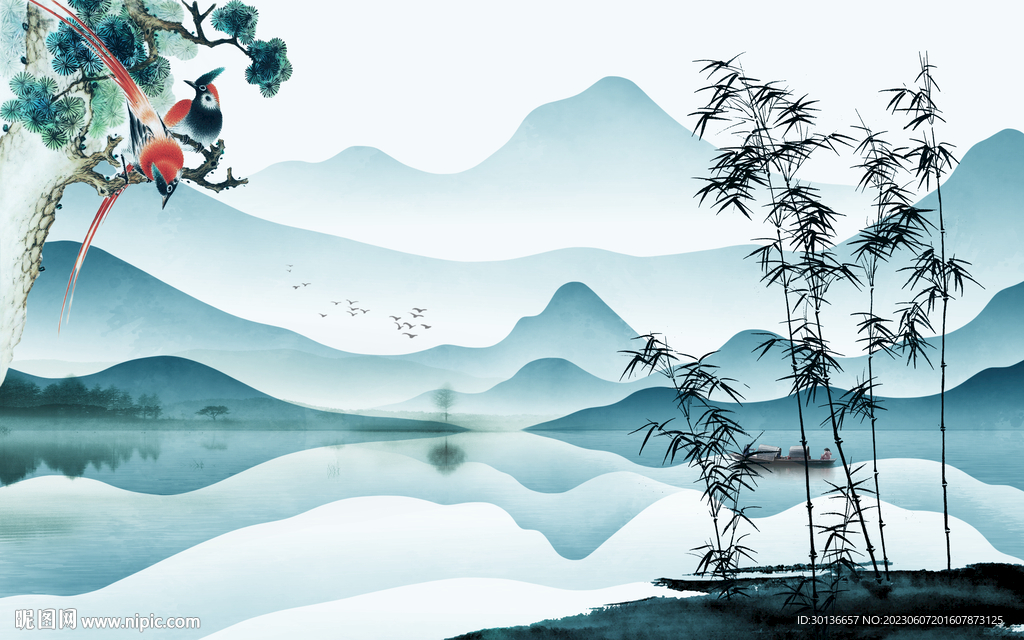 大气 中式背景山水 tif分层