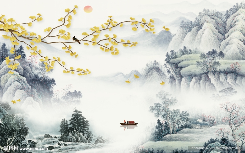 高端 别墅中式山水 tIf分层