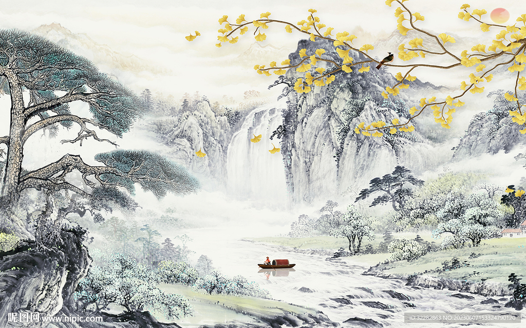 高清 别墅中式山水 tIf分层