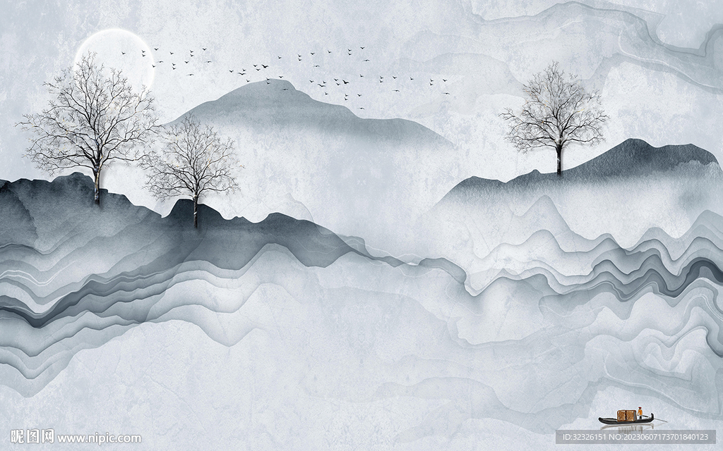 客厅 电视背景山水 tif分层