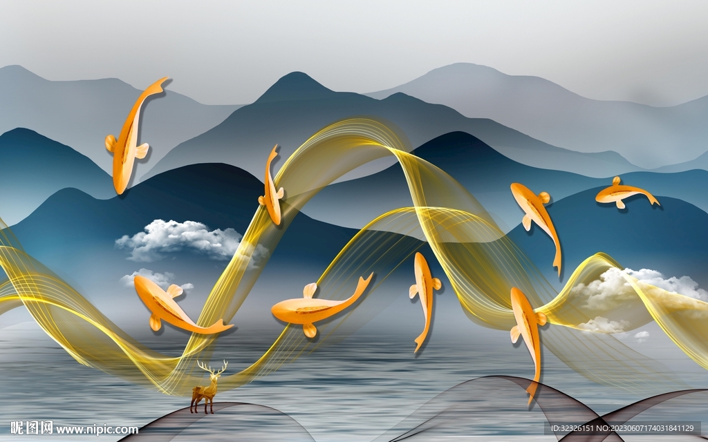 别墅 电视背景山水 tif分层