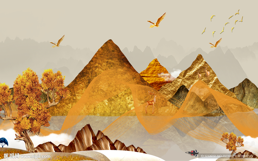 金色 高清电视山水 tif分层