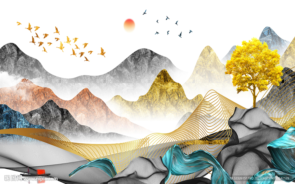 新传 电视背景山水 tif分层