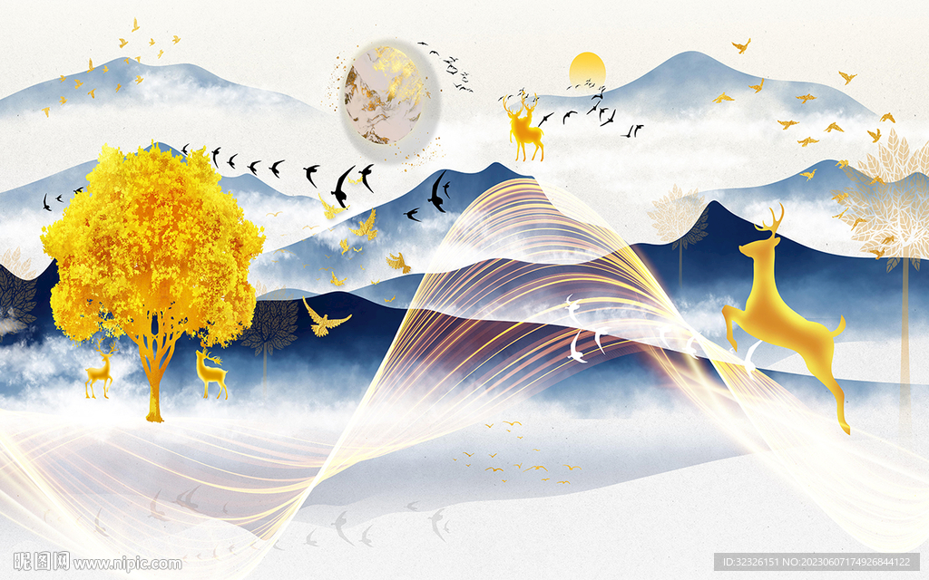 新品 电视背景山水 tif分层