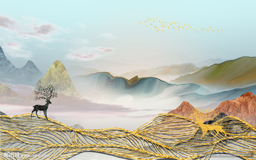 现代 电视背景山水 tif分层