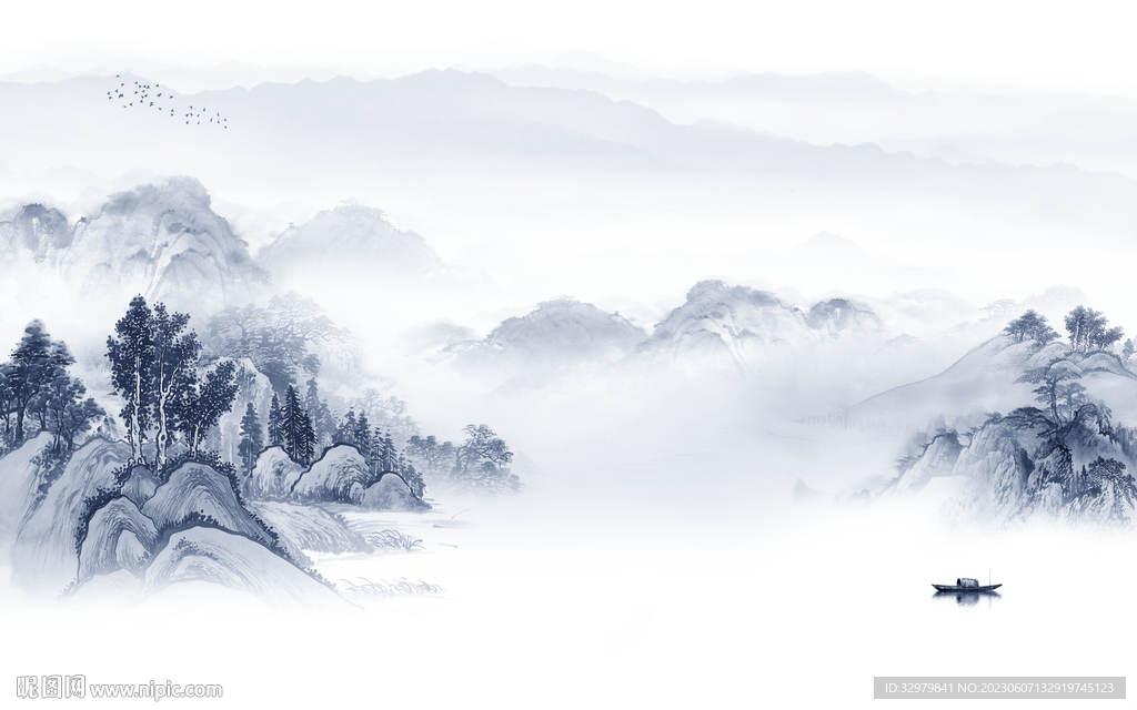 现代 新款极简山水 Tif分层