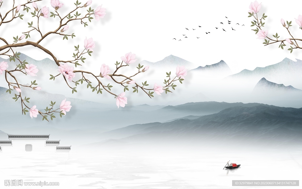 新品 高档极简山水 Tif分层