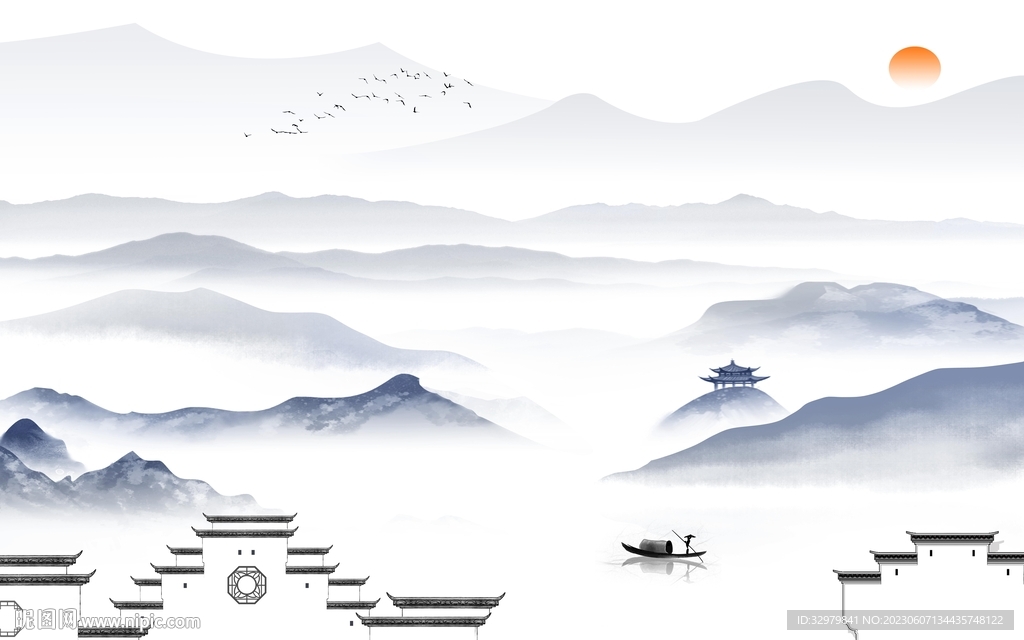 新款 高档极简山水 Tif分层