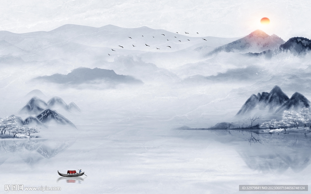 蓝色 新传意境山水 tif分层