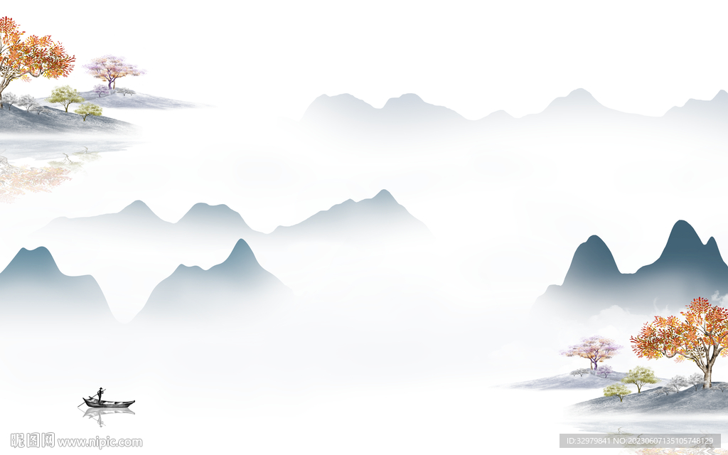 最新 高档极简山水 Tif分层