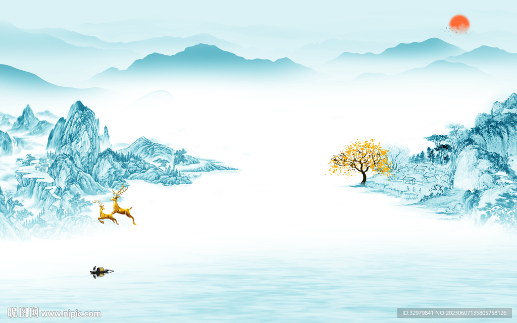 简约 高档极简山水 Tif分层