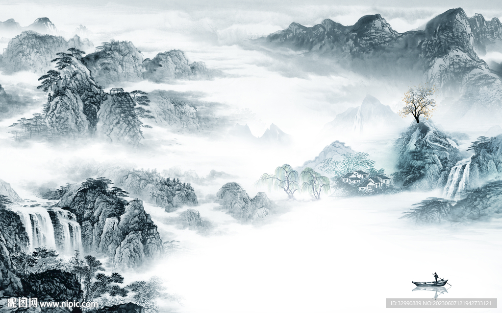 爆款 背景客厅山水 TIf分层