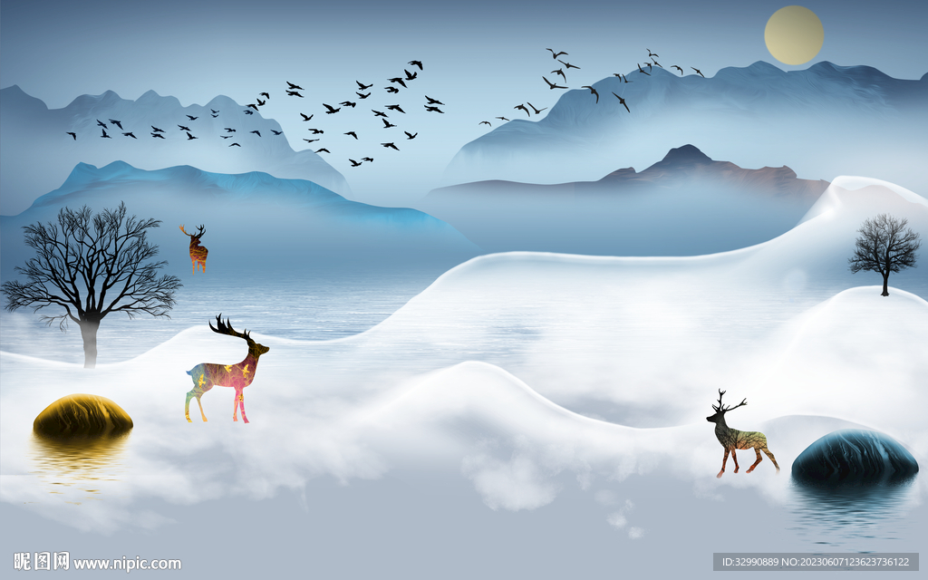 高档 背景客厅山水 TIf分层