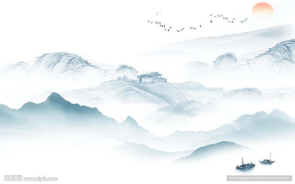 现代 背景客厅山水 TIf分层