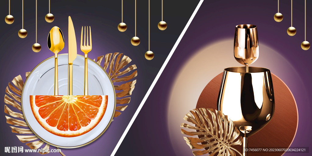 酒杯碟子吊坠餐厅挂画装饰画