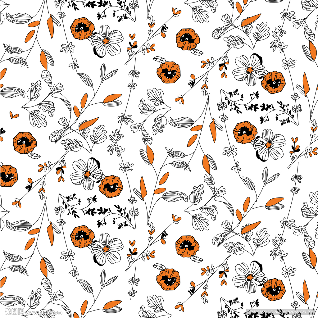 橙色花朵印花图案