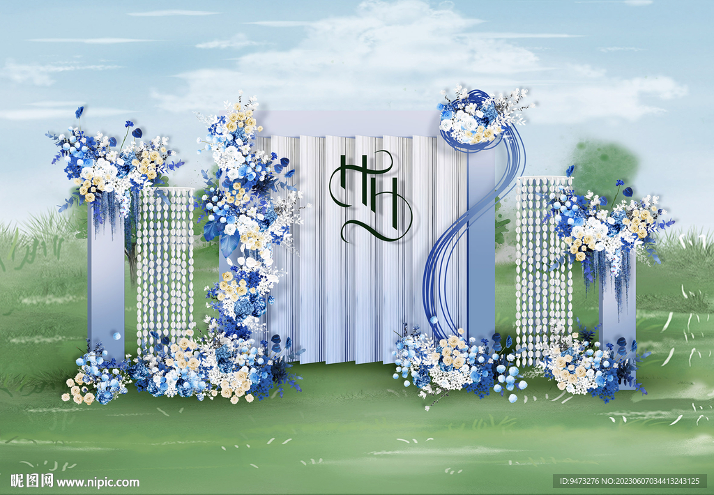 蓝色户外迎宾区