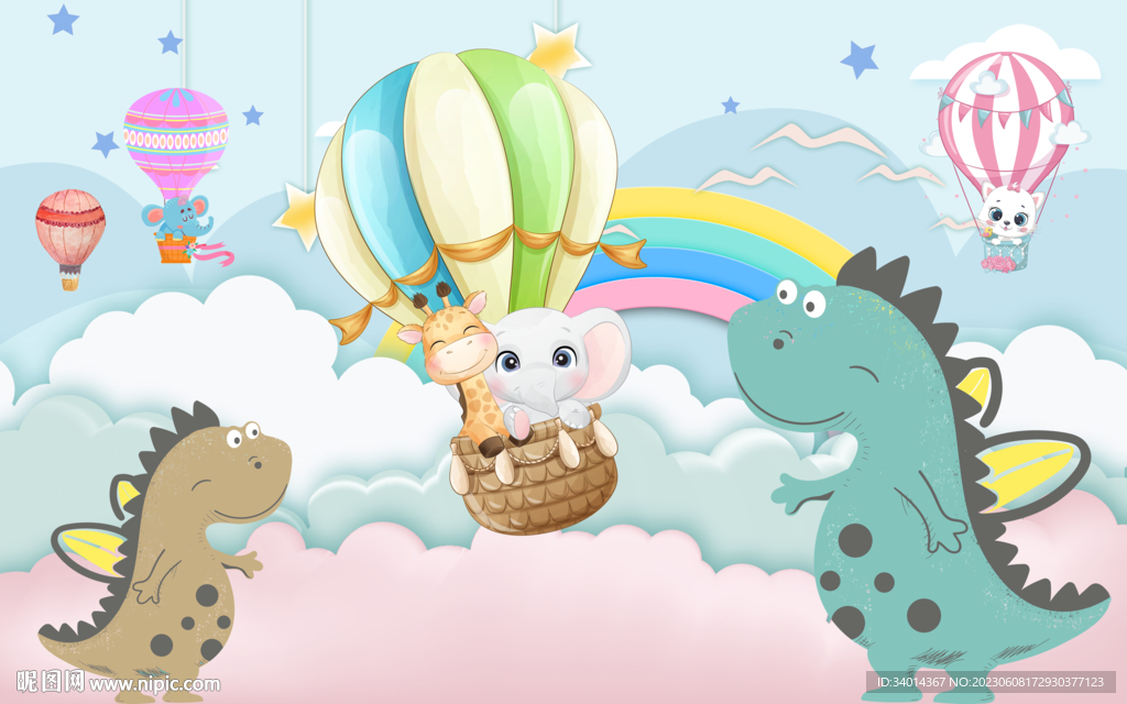 卡通恐龙儿童房背景墙