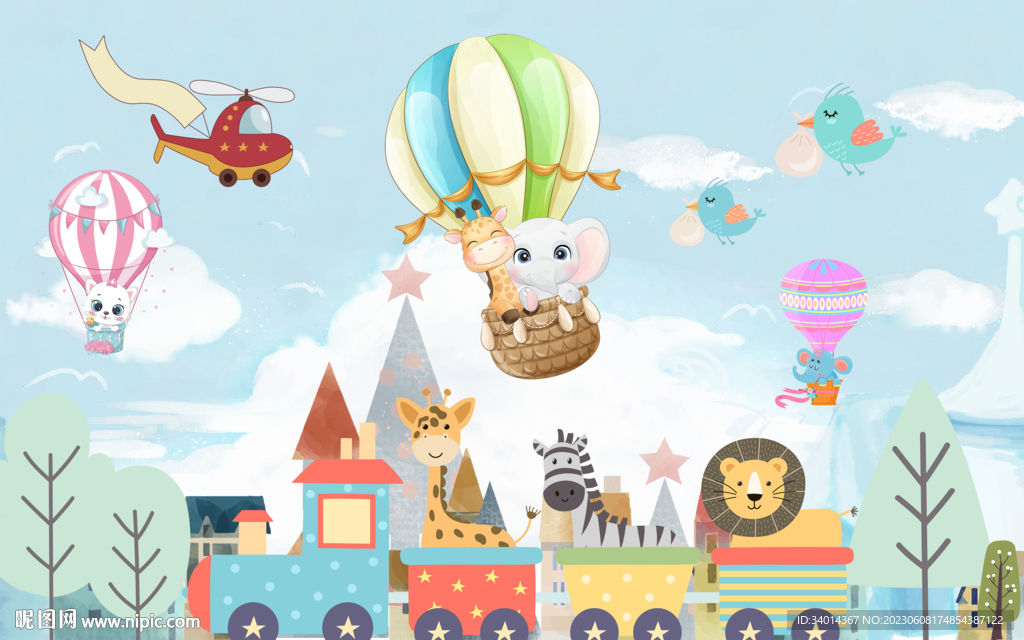 卡通儿童房背景墙