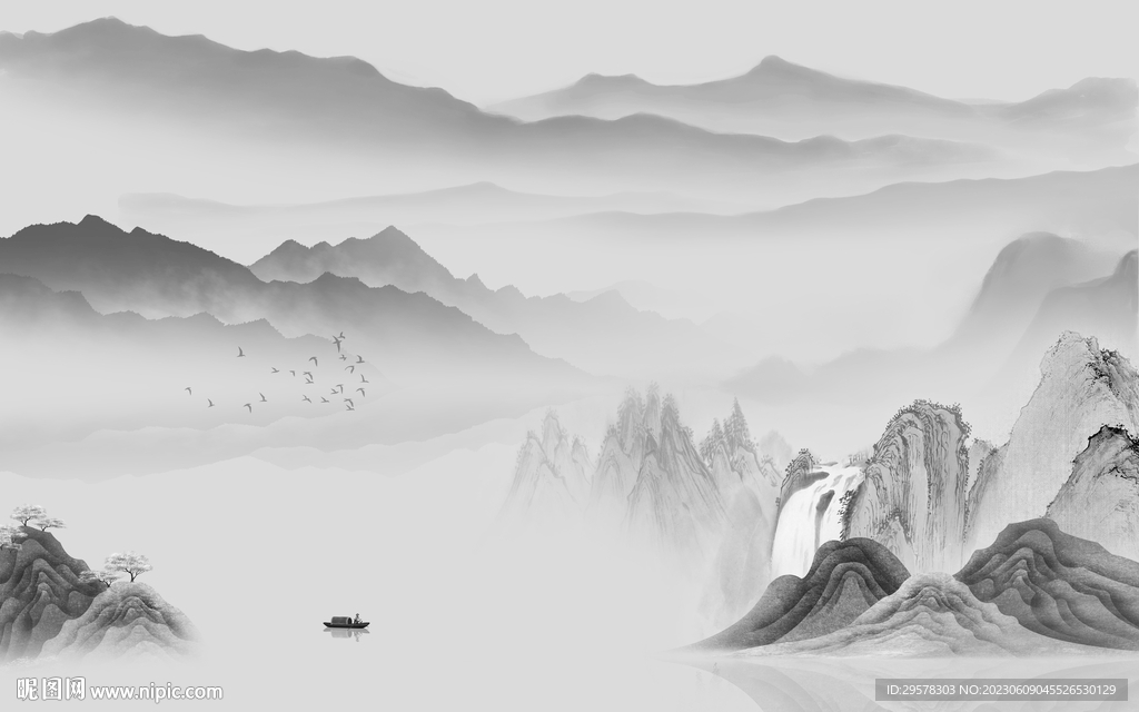 别墅 灰色中式山水 TIf分层