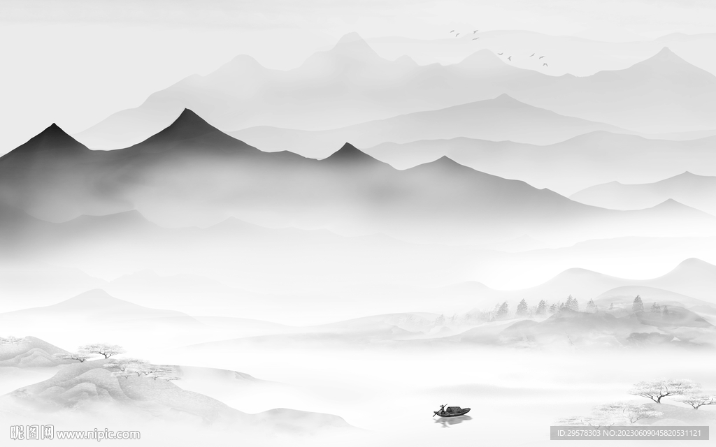 新传 灰色中式山水 TIf分层