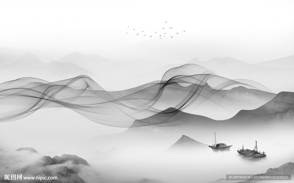 最新 灰色中式山水 TIf分层