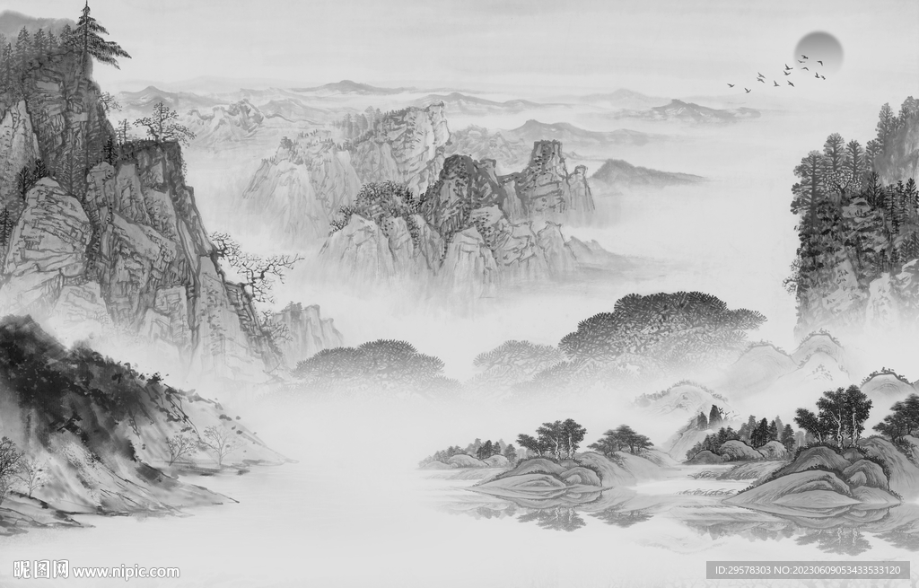 人气 灰色中式山水 TIf分层