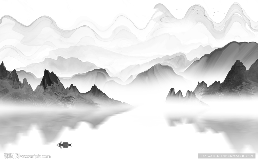 新品 现代中式山水 TIf分层