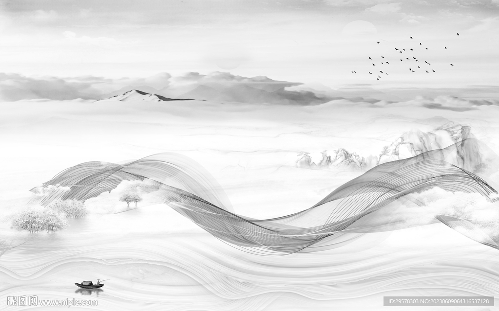 爆款 灰色高清山水 tIf分层