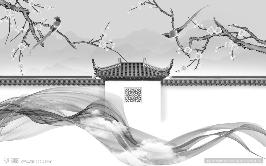 高档 灰色高清山水 tIf分层