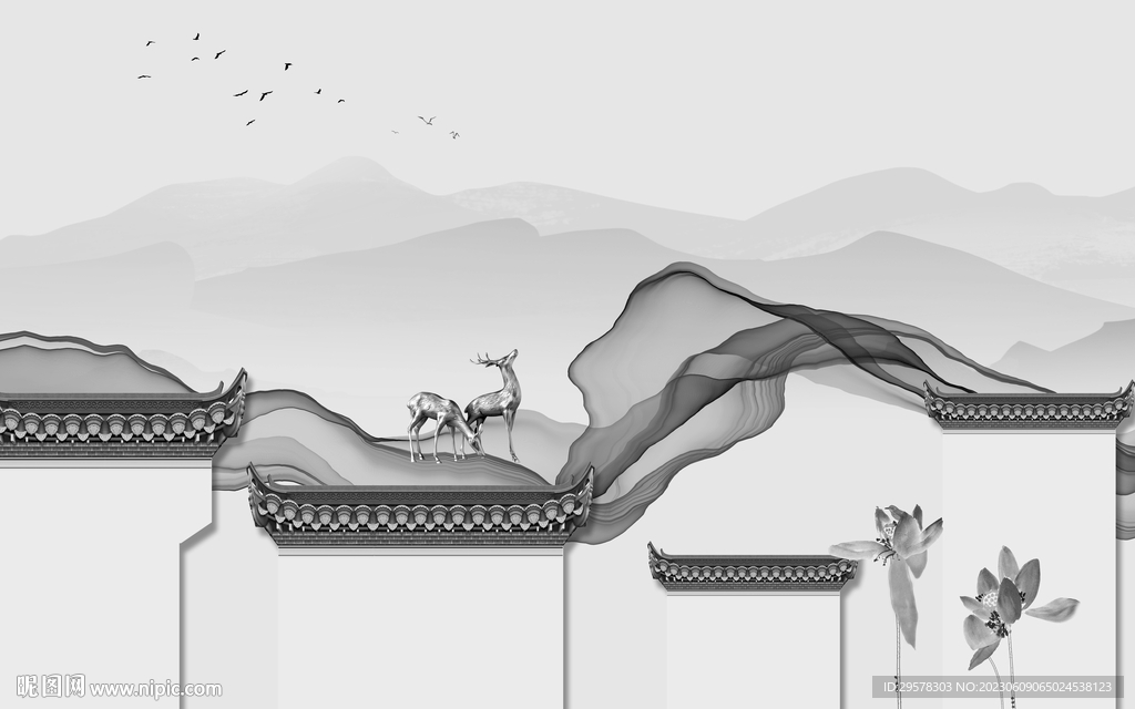 线条 新传灰色山水 TIf分层