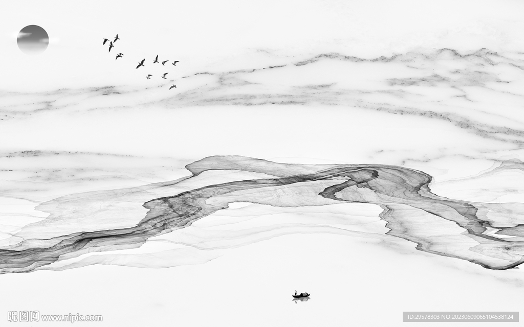 爆款 灰色中式画 TIf分层