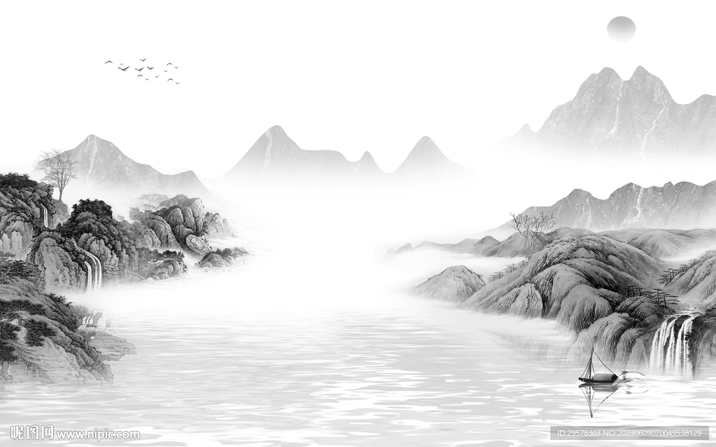 人气 灰色高清山水 tIf分层