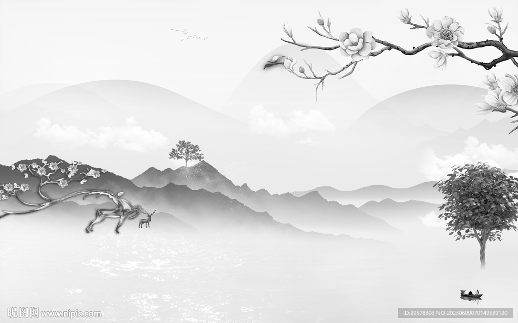 大气 灰色高清山水 tIf分层